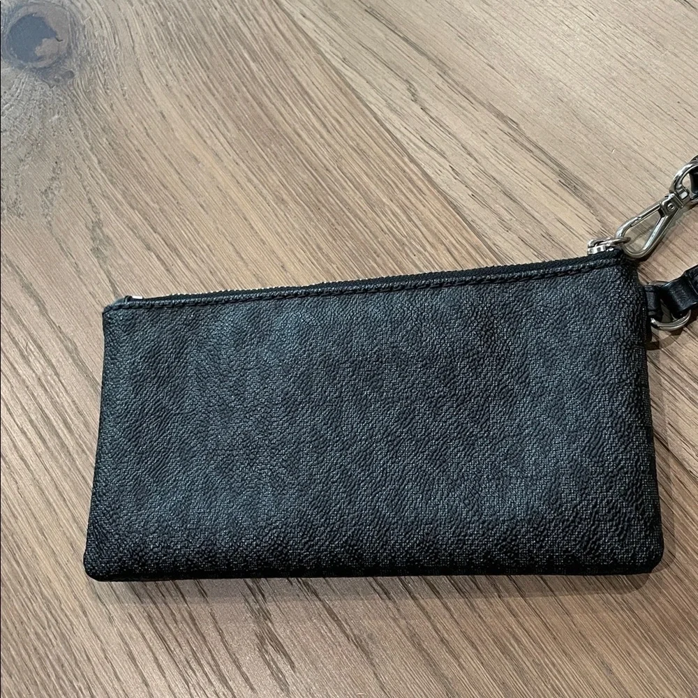 Michael Kors MK Logo Coated Canvas Wristlet Wallet Clutch Black / Gray